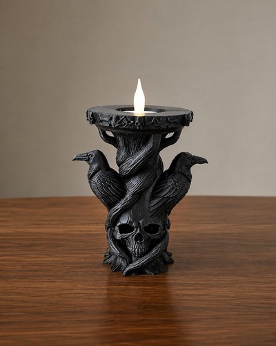 Gothic raven skull candle - gothic,