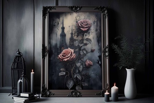 Gothic rose print skeleton - rose, ,