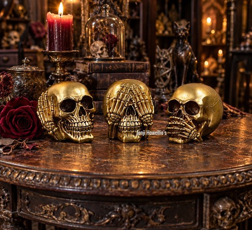 Three wise gold skull - gold, hear