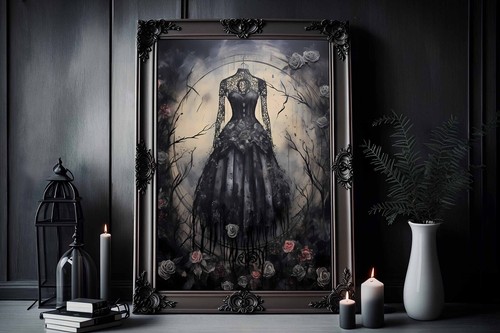 Gothic rose print - rose, ,