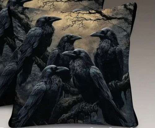 Black gothic raven - raven, cushion