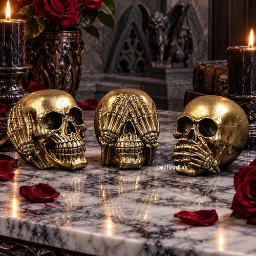 Three wise gold skull - three,