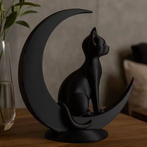 Black cat crescent moon - black,